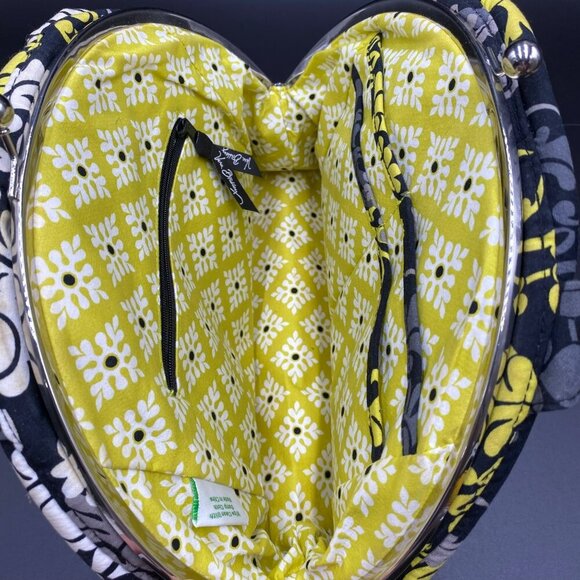 Vera Bradley Retired Yellow Black Baroque Eloise Kisslock Satchel Handbag - Picture 7 of 13